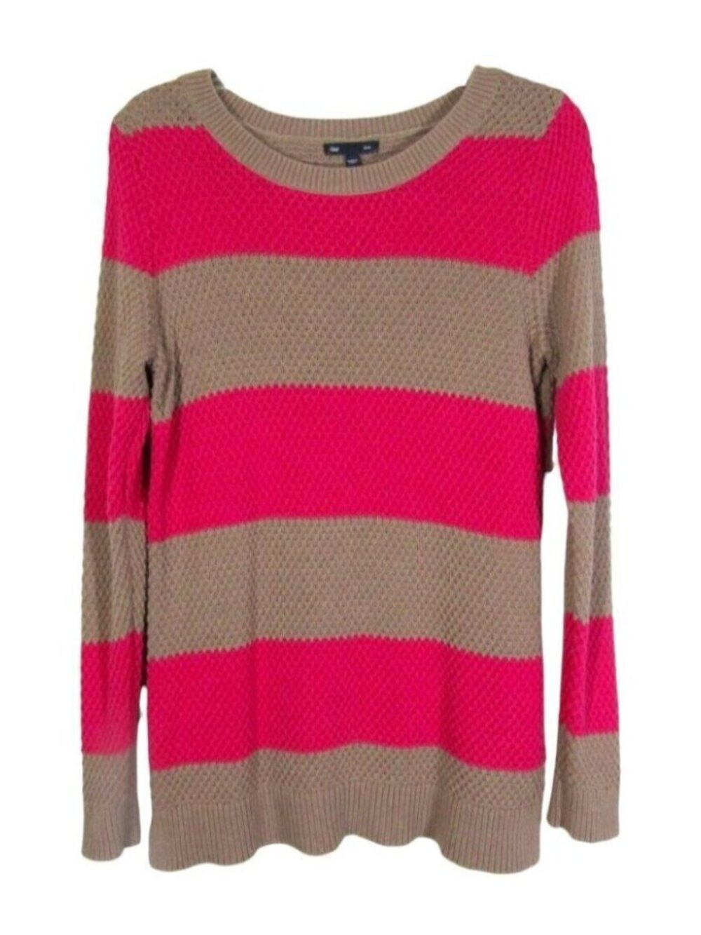 GAP Mocha Brown Pink Wide Stripe Sweater Womens Size L Cotton Blend